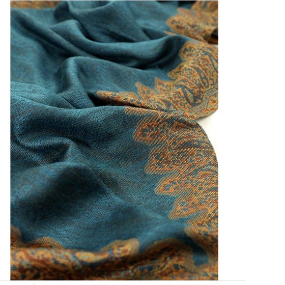 Reversible Pashmina scarf Festival Wedding Pashmina Shawl Christmas Gift Green - Picture 4 of 5